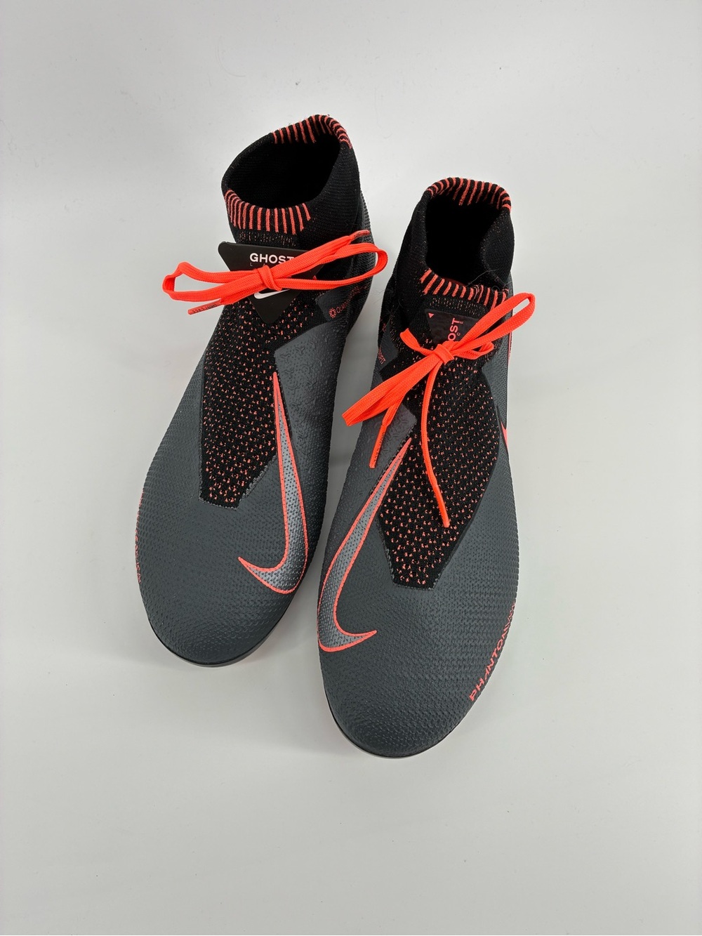 Nike Phantom Ghost Laces Men’s Athletic Soccer Shoes - Black Grey & Bright Orang
